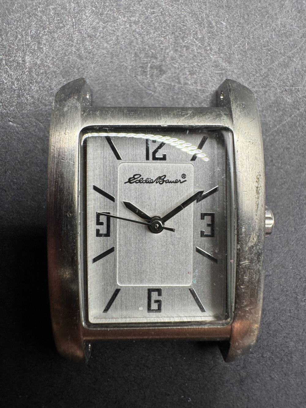 Vintage Eddie Bauer Tank Watch Women 23.3mm Silver Tone Water Resistant No Band